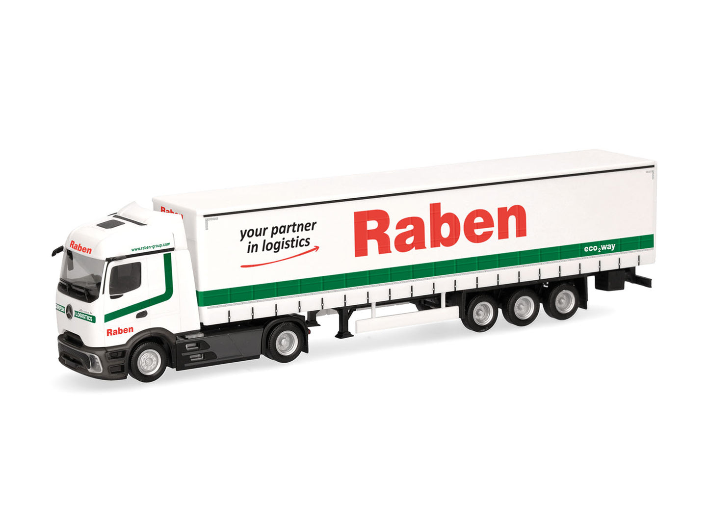 Herpa MB Actros L Streamspace Curtain Canvas Semitrailer Raben HA321044 HO Gauge
