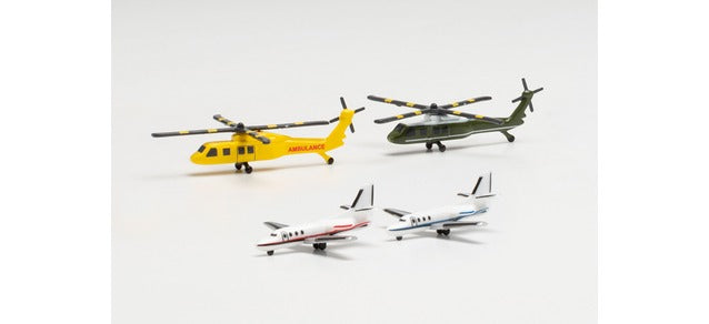 Herpa Wings 535939 Helicopters (2) & Private Jets (2) Set (1:500)
