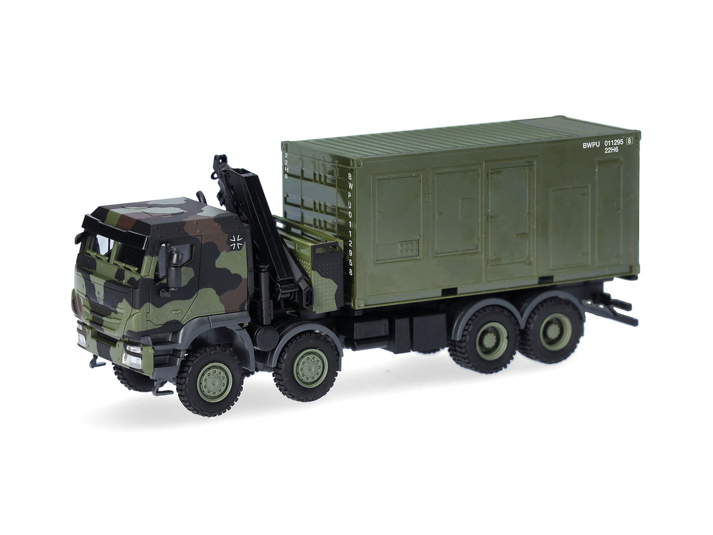 Herpa Military Iveco Trakker 8x8 20ft Container Truck w/Crane HA747288 HO Gauge