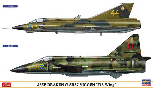 Hasegawa 02281 J35F Draken & SH37 Viggen F13 Wing - 2 Kits In 1 Box
