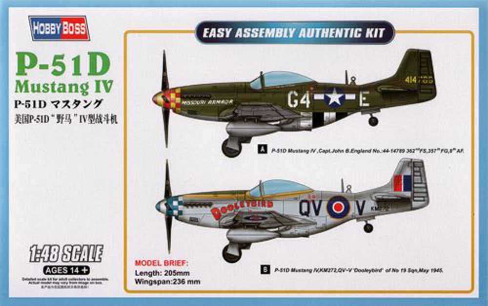 Hobby Boss 85802 North-American P-51D Mustang IV 1:48 Aircraft Model Kit