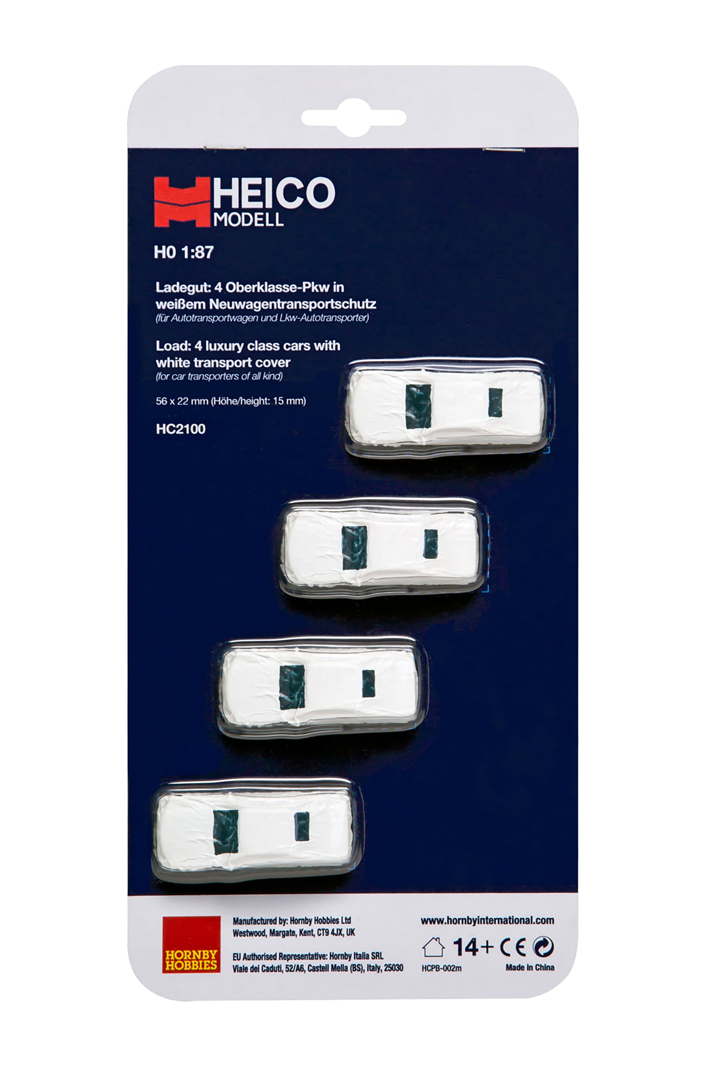 Heico HC2100 Rail Loads 4x Cars Under White Tarpaulin HO Gauge