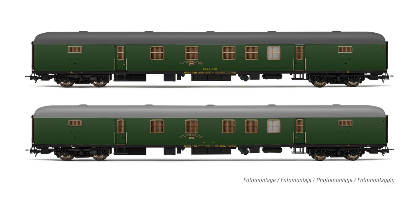 Electrotren HE4013 RENFE DGDC-3000 Green Postal Van Set (2) IV HO