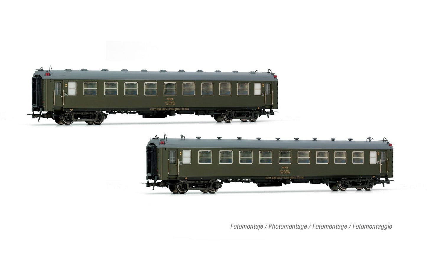 Electrotren RENFE 5000 BB4 2nd Class Coach Set Olive Green (2pcs) IV HE4038
