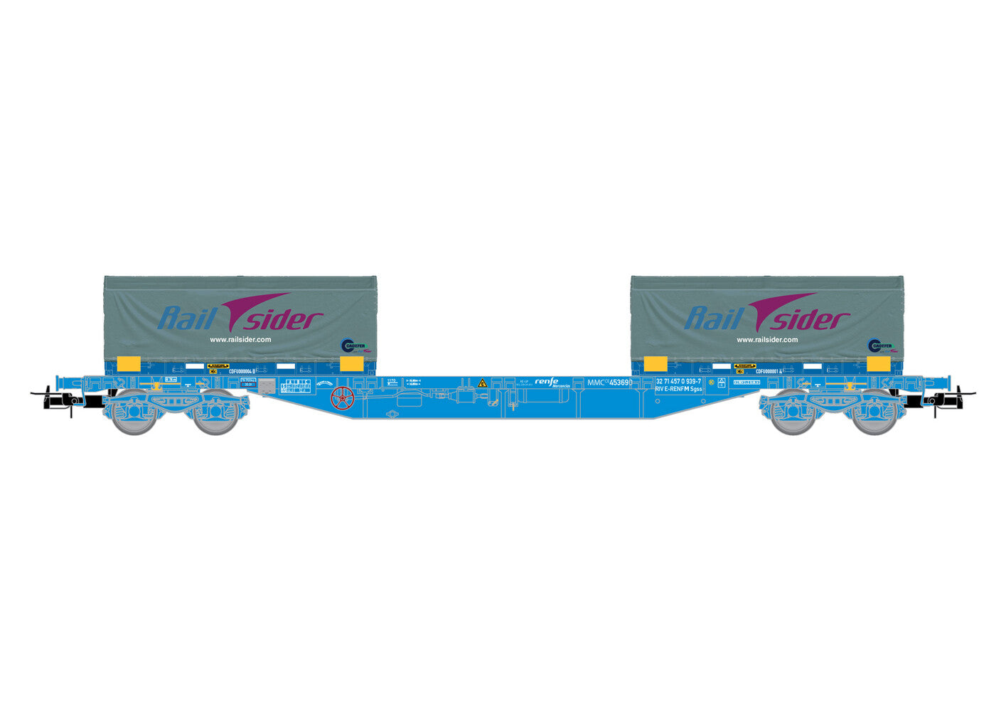 Electrotren RENFE MMC3 Flat Wagon w/2x20' Coil Container Load VI HE6063 HO Gauge