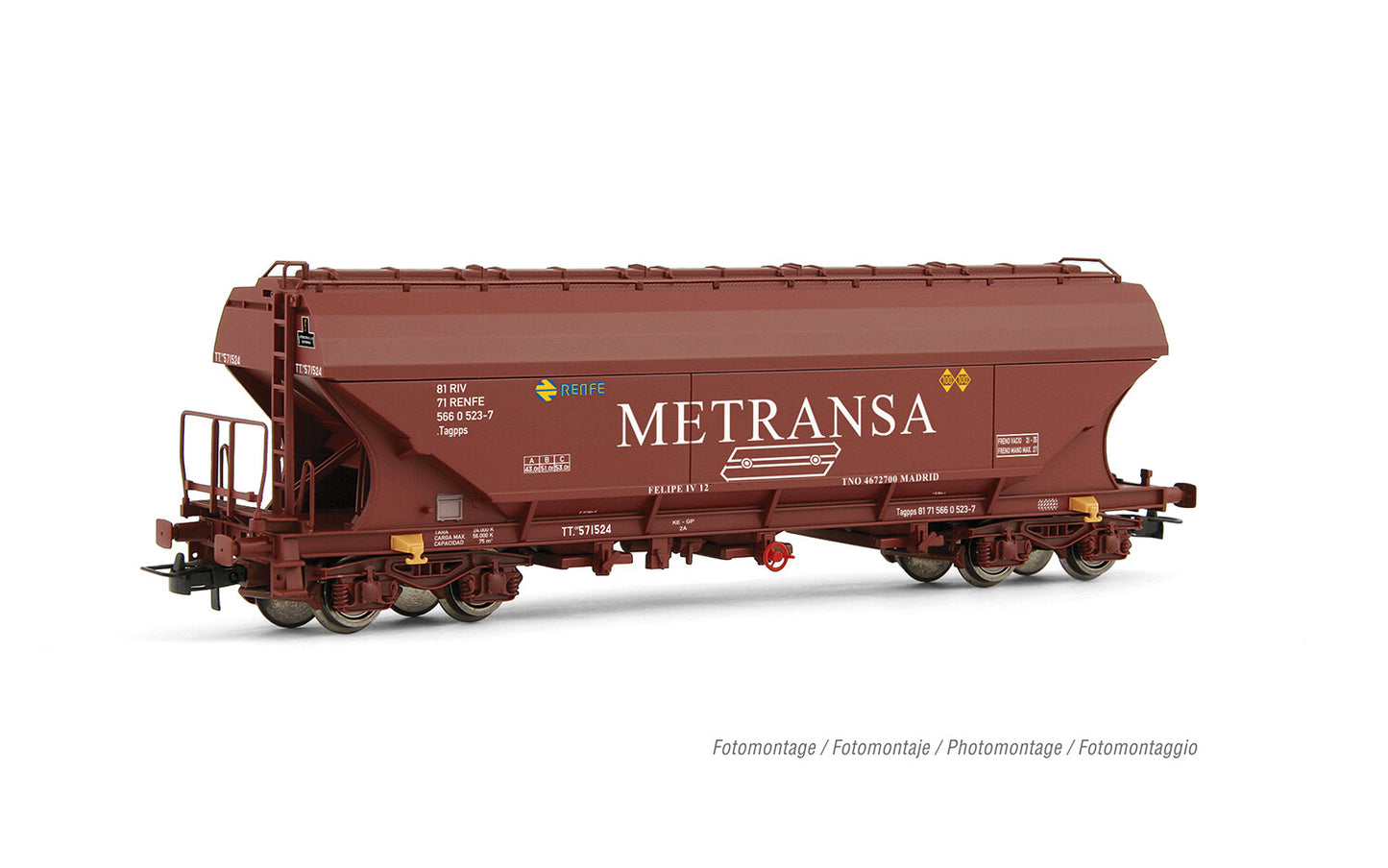 Electrotren RENFE TT5 Silo Wagon Metransa Oxide Red IV HE6068 HO Gauge