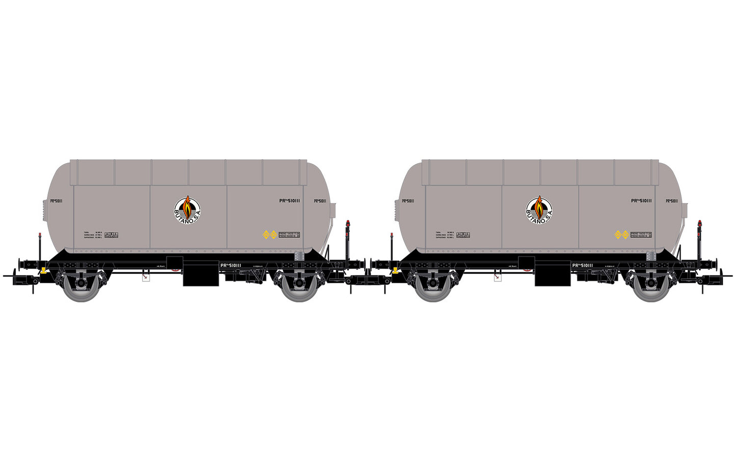 Electrotren RENFE PR Butano SA Silver/Black Gas Tank Wagon Set (2) III HO Gauge HE6073