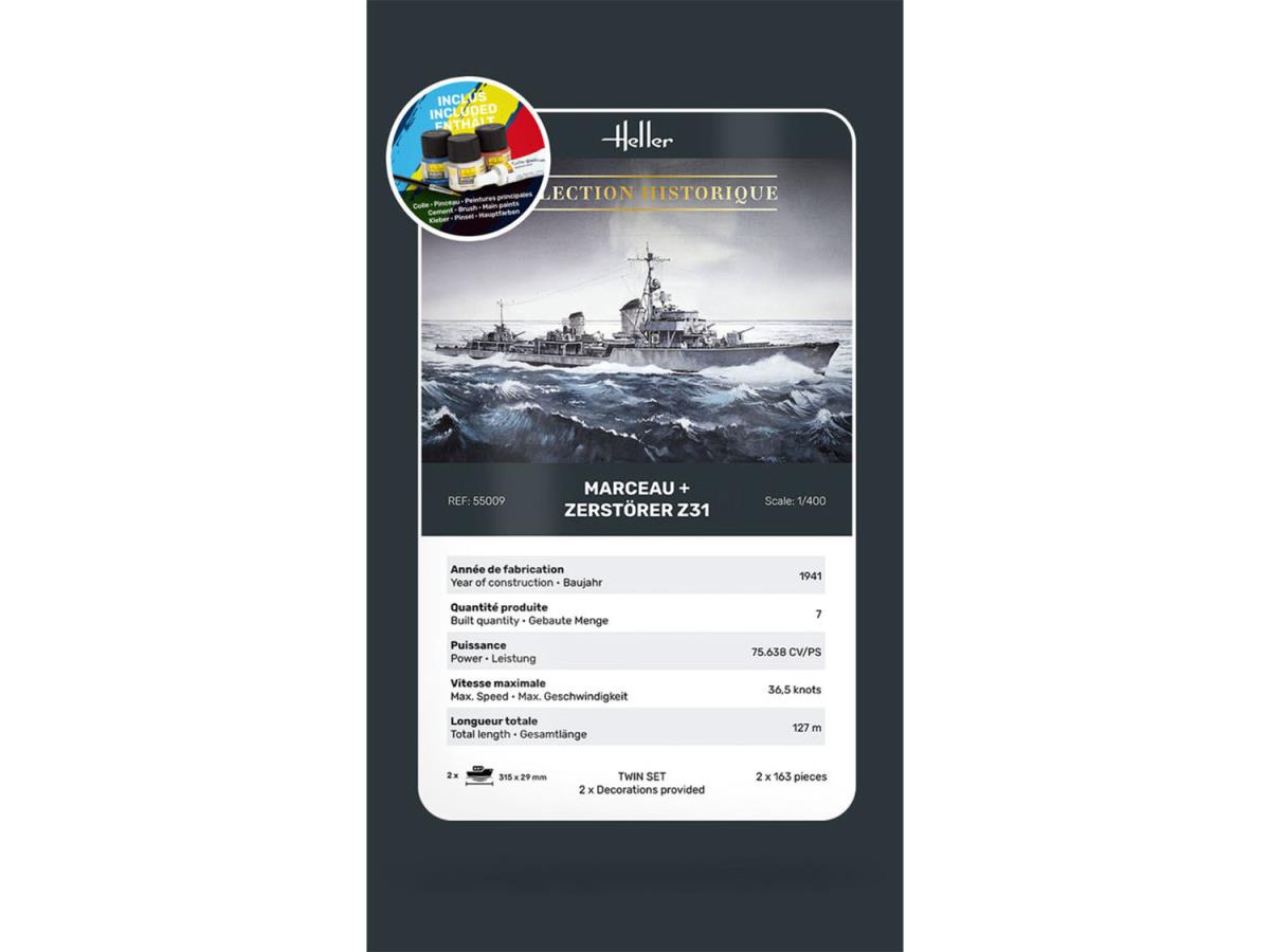 Heller 55009 French Warship Marceau & Zerstorer Z31 Starter Kit 1:400)