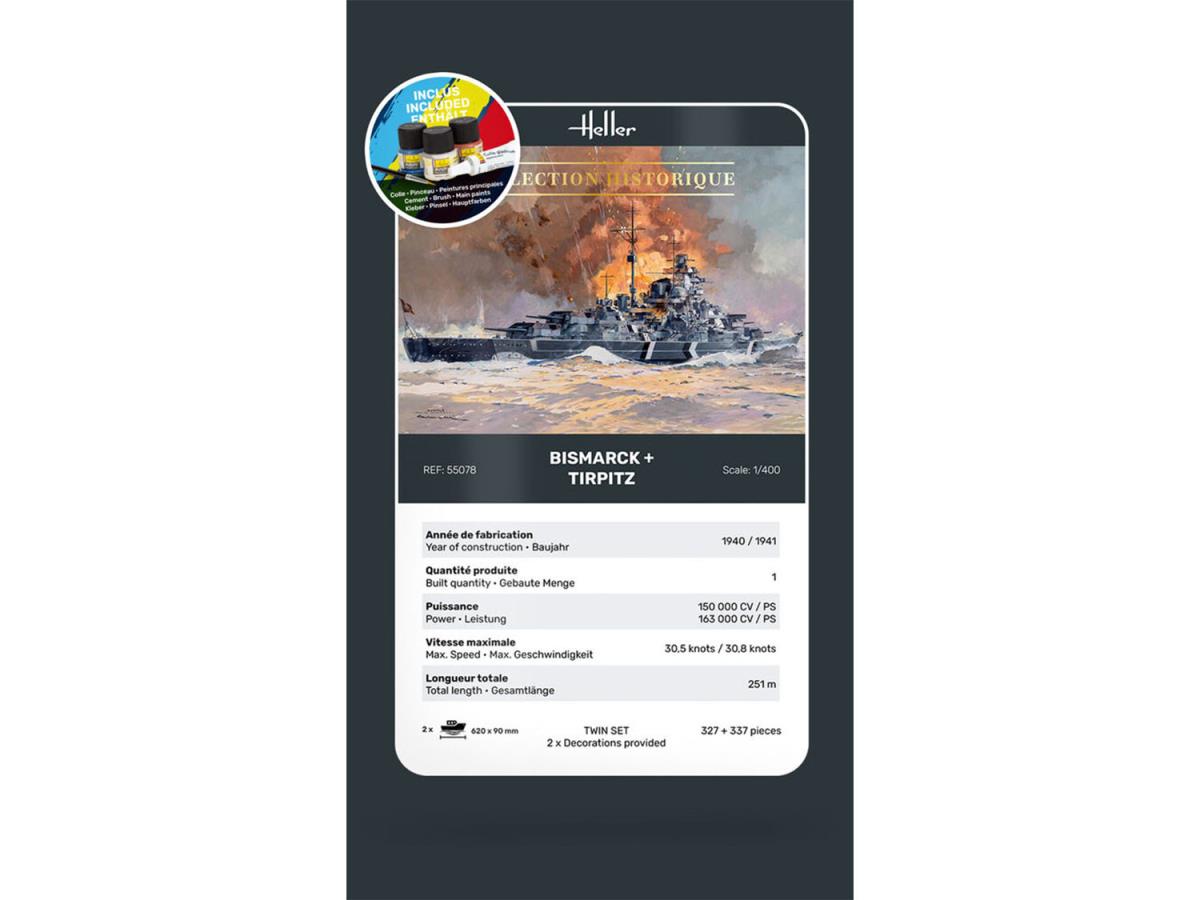 Heller 55078 German Warship Bismark/Tirpitz Twin Set Starter Kit 1:400)