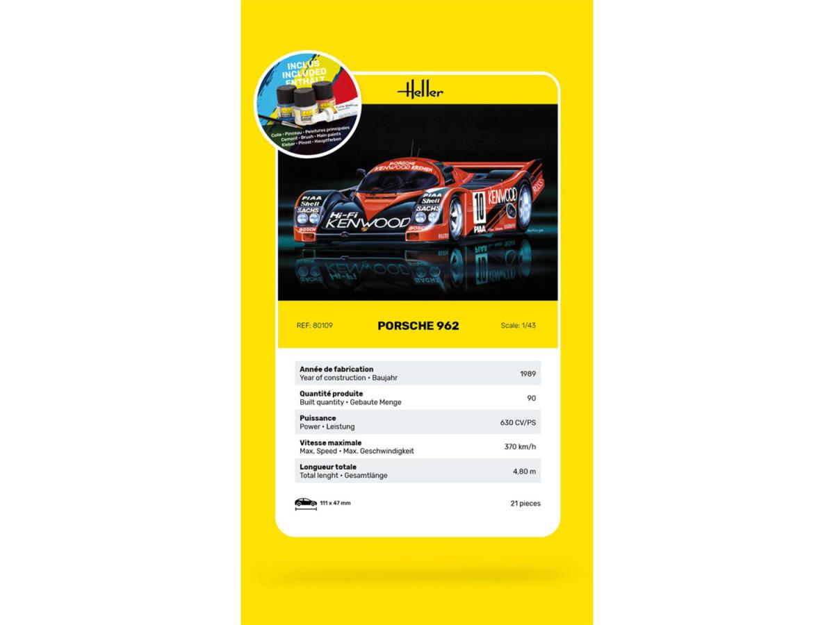 Heller 56109 Porsche 962 Starter Set 1:43 Model Kit