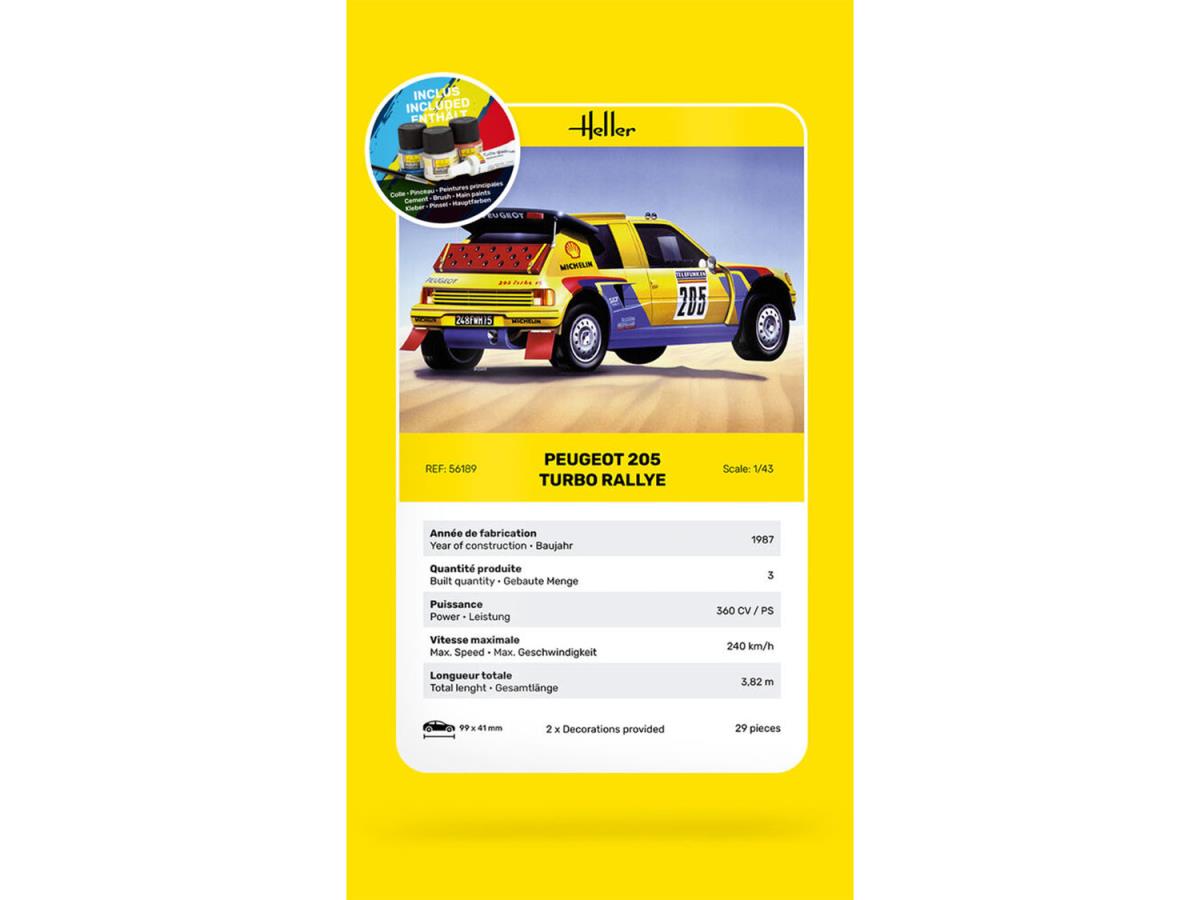 Heller 56189 Peugeot 205 Turbo Rallye STARTER SET 1:43 Model Kit
