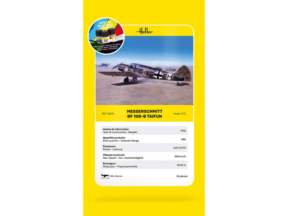 Heller 56231 German Messerchmitt Bf 108-B Taifun Starter Kit 1:72)