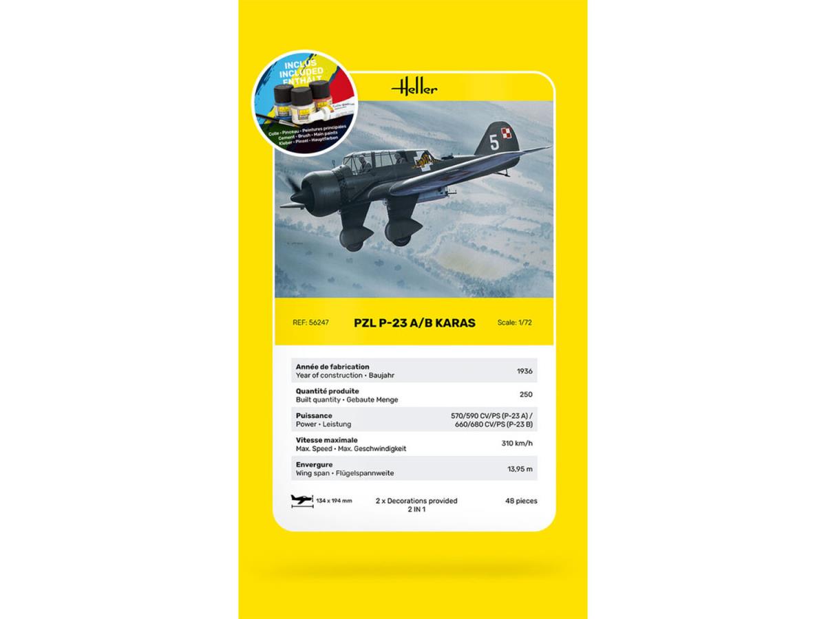 Heller 56247 Polish PZL P-23 A/B Karas Starter Kit 1:72 Model Kit