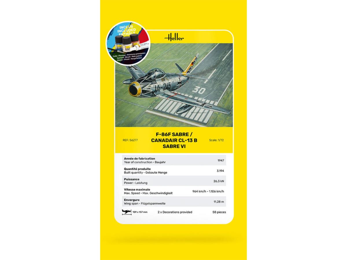 Heller 56277 US N.American F-86F Sabre/CL-13B Sabre VI Starter Kit1:72)