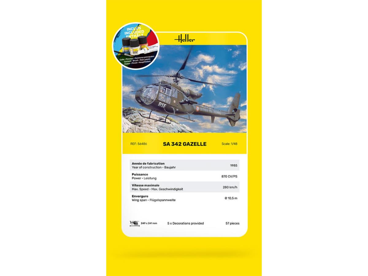 Heller 56486 French Aerospatiale SA 342 Gazelle Starter Kit 1:48 Model Kit