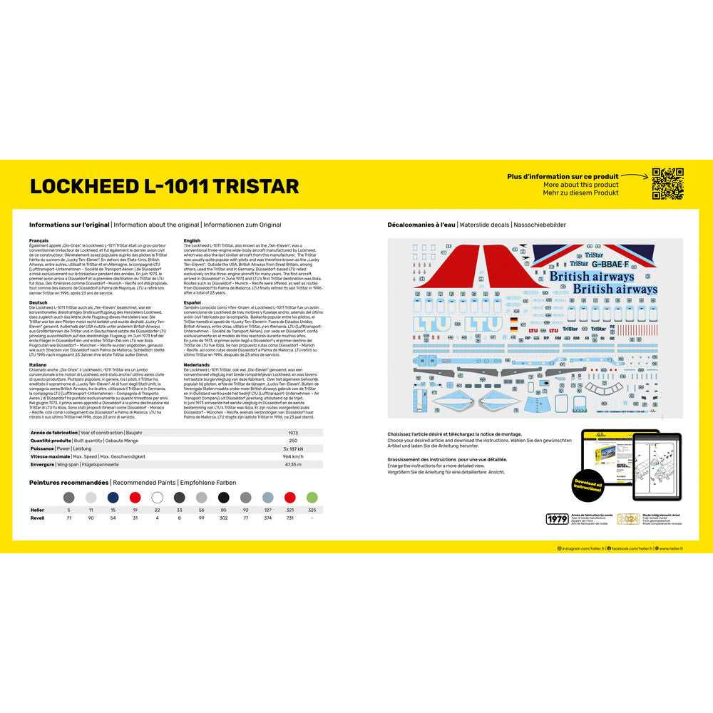 Heller 80451 Lockheed L-1011 Tristar LTU 1:125 Model Kit