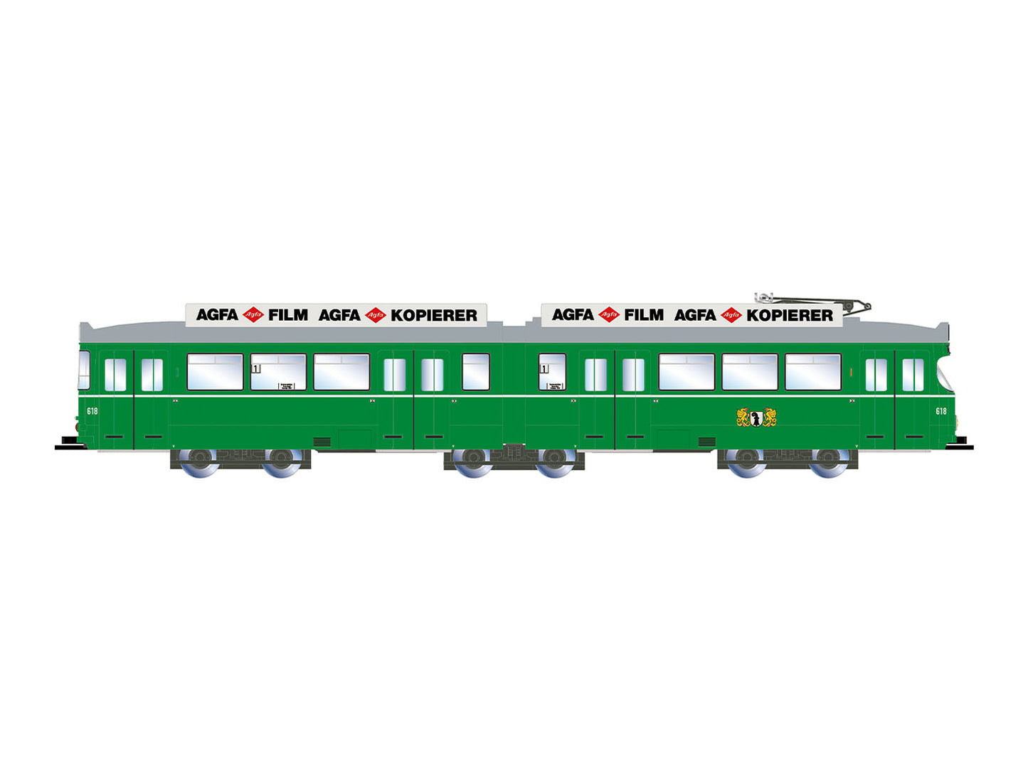 Arnold HIN2692 Duewag Tram Basel Green w/Advertising IV N Gauge