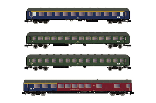 Arnold HIN4359  DB Blue/Green Coach Set (4) IV N Gauge