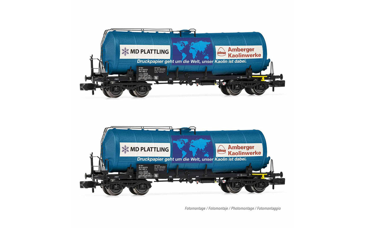 Arnold HIN6542 DBAG Amberger Kaolinwerke 4 Axle Tank Wagon Set (2) V N Gauge