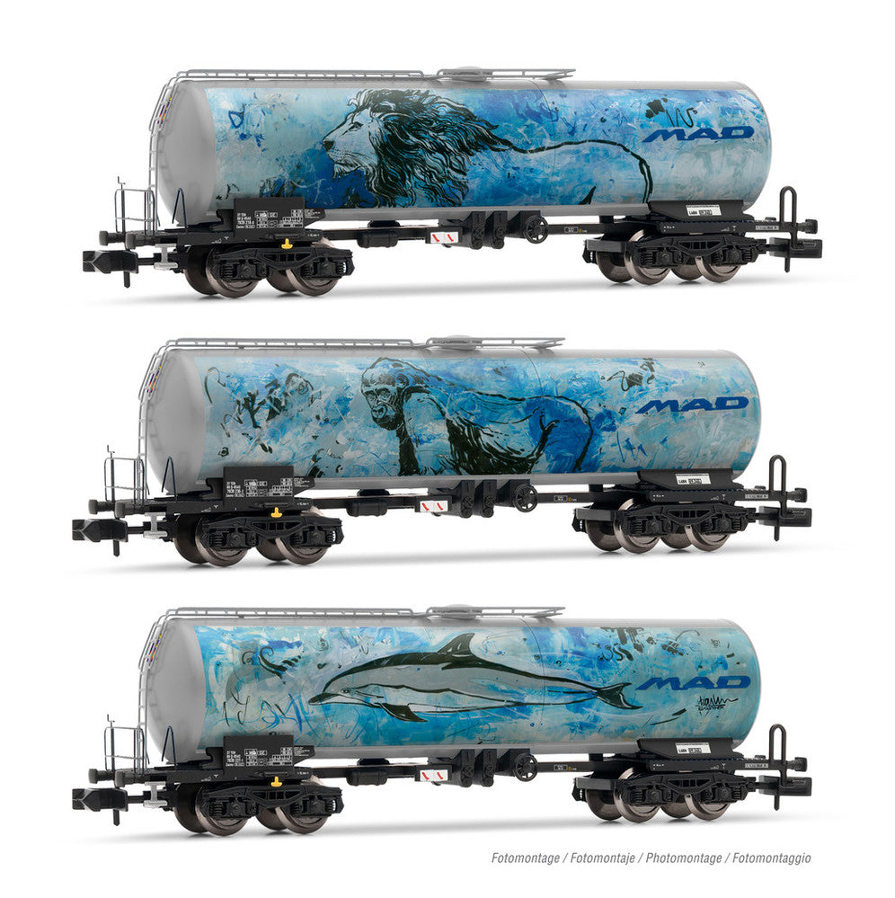 Arnold HIN6600 MAD Bogie Tank Graffiti Wagon Set (3) VI N Gauge