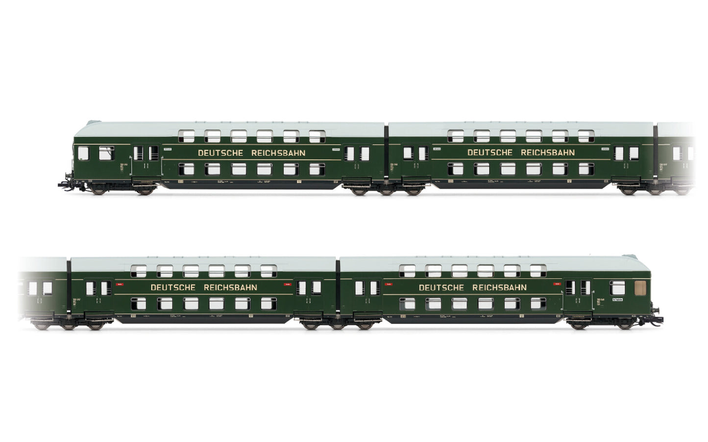 Arnold DR Green/Grey Bi-Level Coach Set (4) III TT Gauge HIN9523