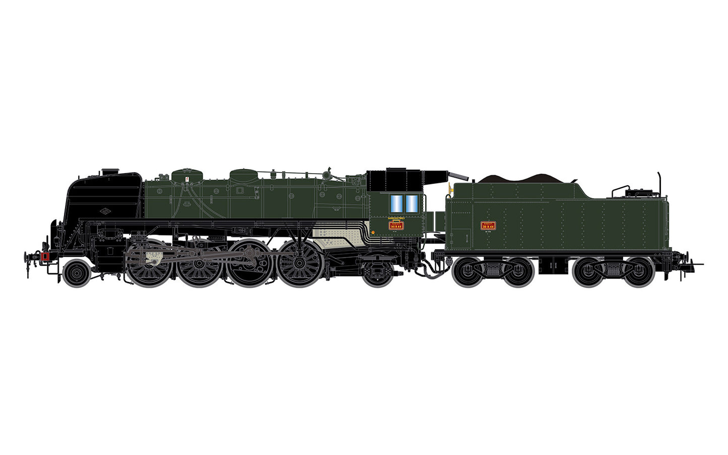 Jouef SNCF 141 R44 Steam Locomotive Green/Black III HJ2430 HO Gauge