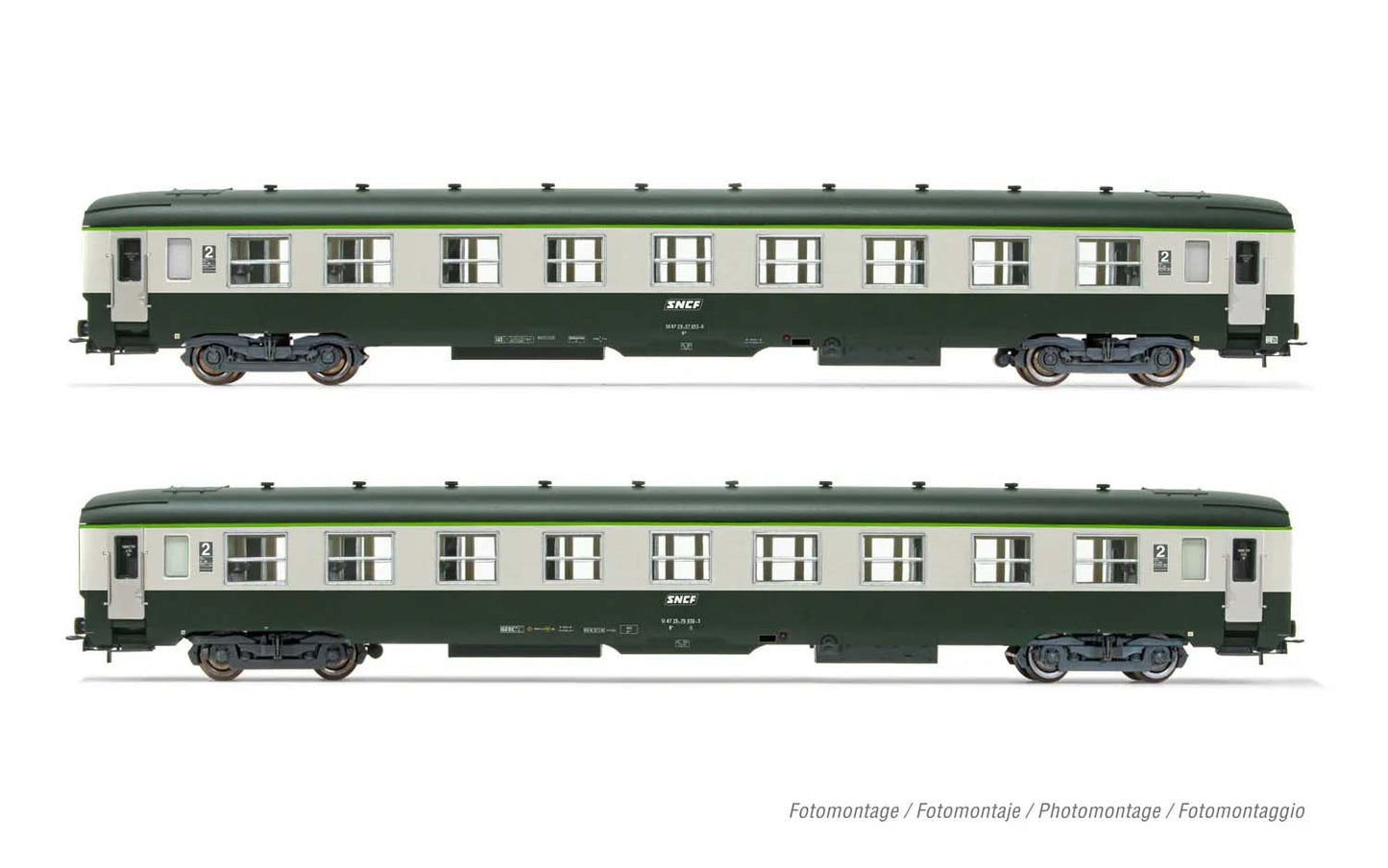 Jouef SNCF DEV AO U59 (A9) 2nd Class Coach Set Encadree (2) IV HJ4181 HO Gauge