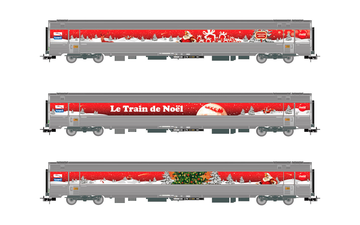 Jouef SNCF Train du Noel Coca Cola 2010 Coach Set (3) VI HO Gauge HJ4200