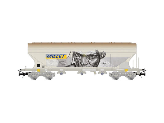 Jouef SNCF Millet Bogie Cereal Hopper Wagon w/Graffiti V HJ6319 HO Gauge