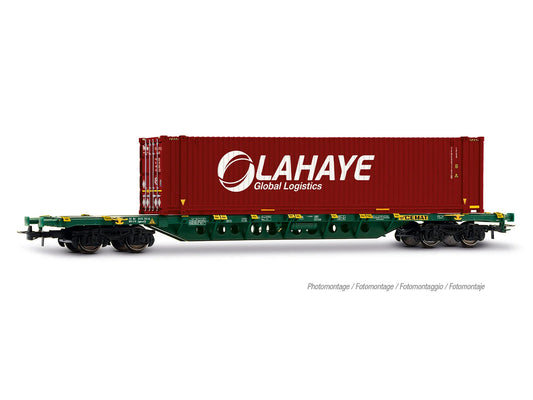 Jouef Cemat Sgnss Wagon w/Lahaye Container Load VI HJ6330 HO Gauge
