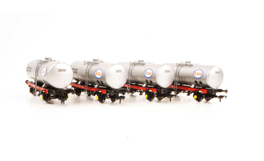 Heljan 35t A Tank Wagon Set (4) Esso Silver/Red Full Branding HN1155 OO Gauge