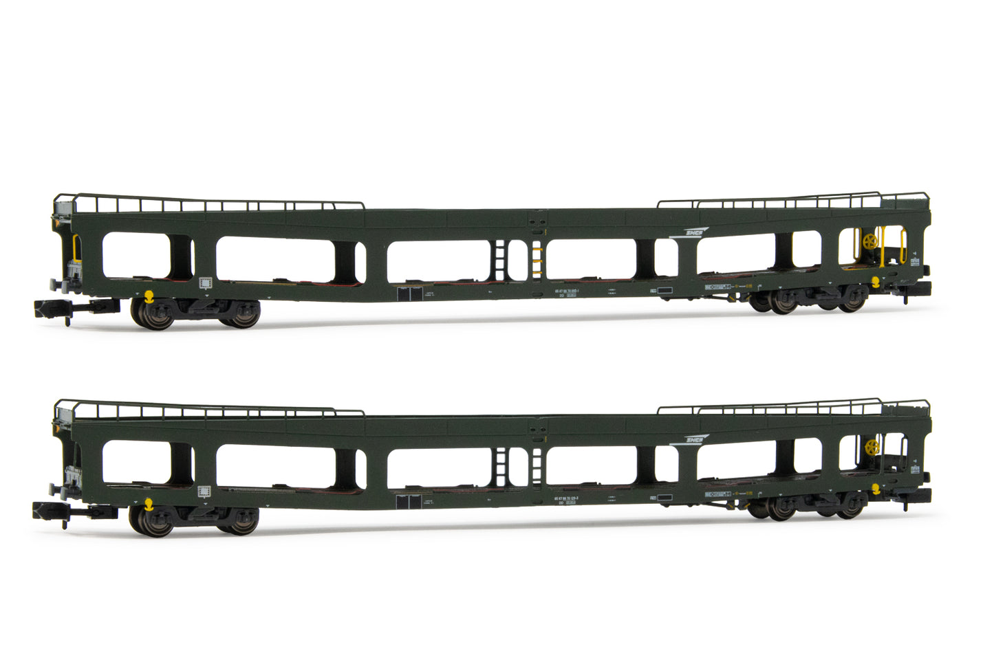 Arnold HN4347 SNCF, 2-unit set DD DEV 66 autotransporter, green with white logo "Casquette" livery, period V N Gauge