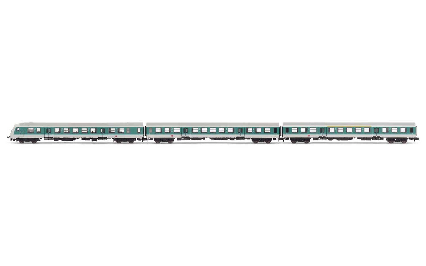 Arnold HN4366 DB AG, 3-unit pack regional coaches (1), 1 x control cab coach, 1 x ABy, 1 x By, period V, mintgreen/white N Gauge