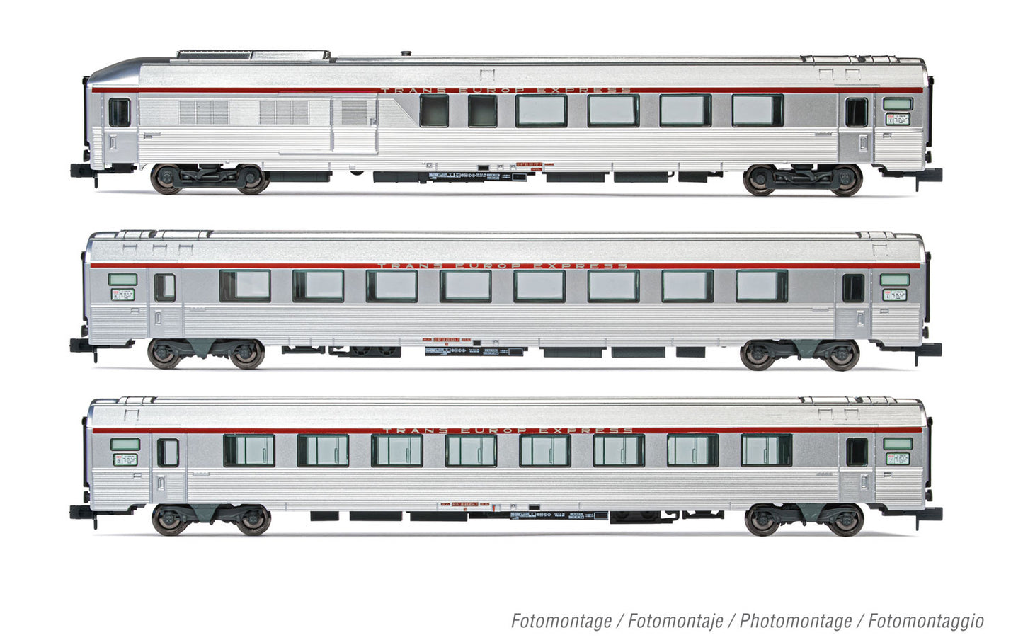 Arnold HN4441 SNCF, 3-unit pack TEE "Cisalpin" (Milan - Paris), pack 2/2, A4Dtux + A8u + A8tu, silver livery, ep. IV N Gauge