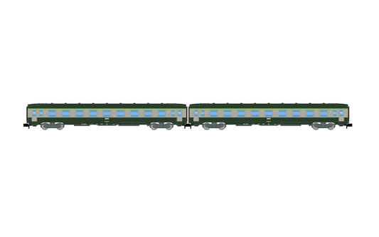 Arnold HN4448 SNCF, 2-unit pack DEV AO coaches (2 x B9), green/grey with logo encadre, ep. IV N Gauge