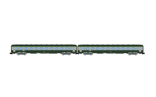 Arnold HN4449 SNCF, 2-unit pack DEV AO coaches (2 x B10), green/grey with logo nuille, ep. IV N Gauge