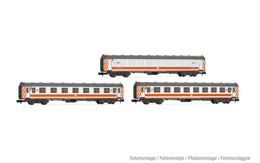 Arnold HN4454 RENFE, 3-unit set 5000 coaches, "Manso" coach + 2 x dept. coaches, with UIC rubber vestibules, "Regionales" livery, ep. V N Gauge