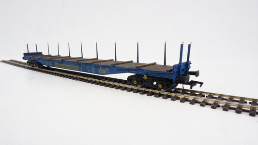 Heljan Cargowaggon IGA Bogie Flat Blue w/Timber Load Weathered OO Gauge Wagon HN5114