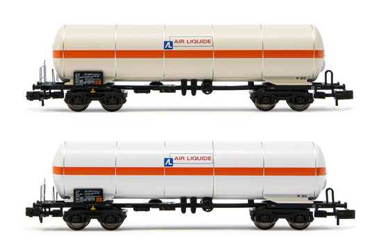 Arnold HN6540 FS, 2-units pack Tank wagon 4 axles Zags "Air Liquide", white with orange stripe, ep. V N Gauge