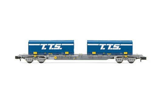 Arnold HN6582 SNCF, 4-axle 60' container wagon Novatrans Sgss, grey, with 2 x 22' container "T.T.S.", ep. V N Gauge