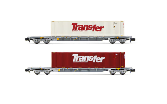 Arnold HN6584 SNCF, 2-unit pack 4-axle 60' container wagons Novatrans Sgss, grey, with 45' containers "Trans-Fer", ep. V N Gauge