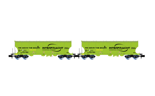 Arnold HN6625 CZ-Interfracht, 2-unit pack 4-axle silo wagons with rounded side walls, "neongreen" livery (rounded lateral sides), ep. VI N Gauge
