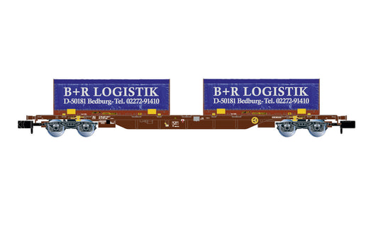 Arnold HN6658 4-axle container wagon with 2 x blue/red 22' coil container "B+R LOGISTIK Bedburg" N Gauge