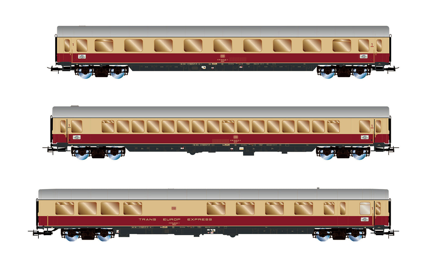 Rivarossi DB TEE Bavaria Coach Set Red/Beige (3) IV HR4373 HO Gauge