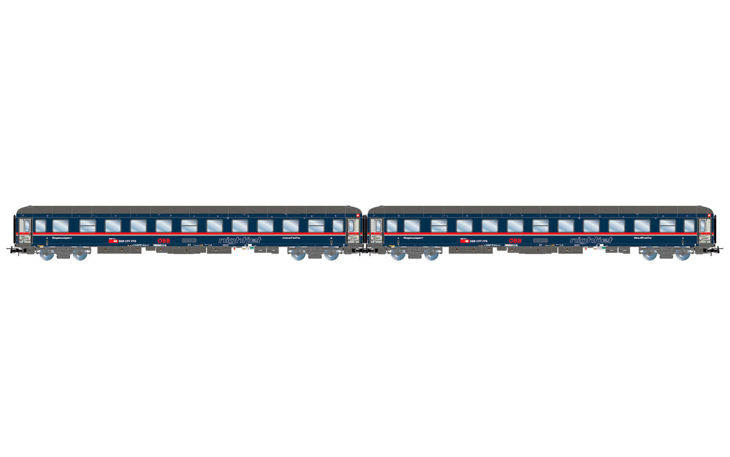 Rivarosssi SBB Nightjet Bvcmz248.5 Sleeper Coach Set (2) VI HO Gauge HR4378