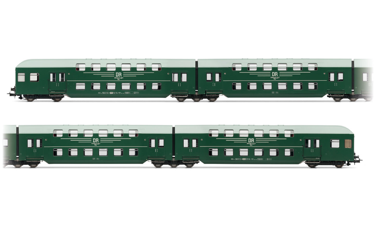Rivarosssi DR Green/Grey Bi-Level Coach Set (4) IV HO Gauge HR4393