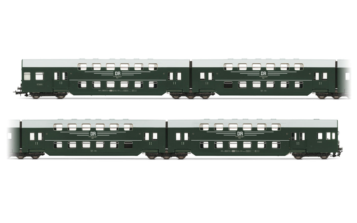 Rivarosssi DR Green/Grey Bi-Level Coach Set (4) IV HO Gauge HR4394