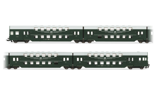 Rivarosssi DR Green/Grey Bi-Level Coach Set (4) IV HO Gauge HR4394
