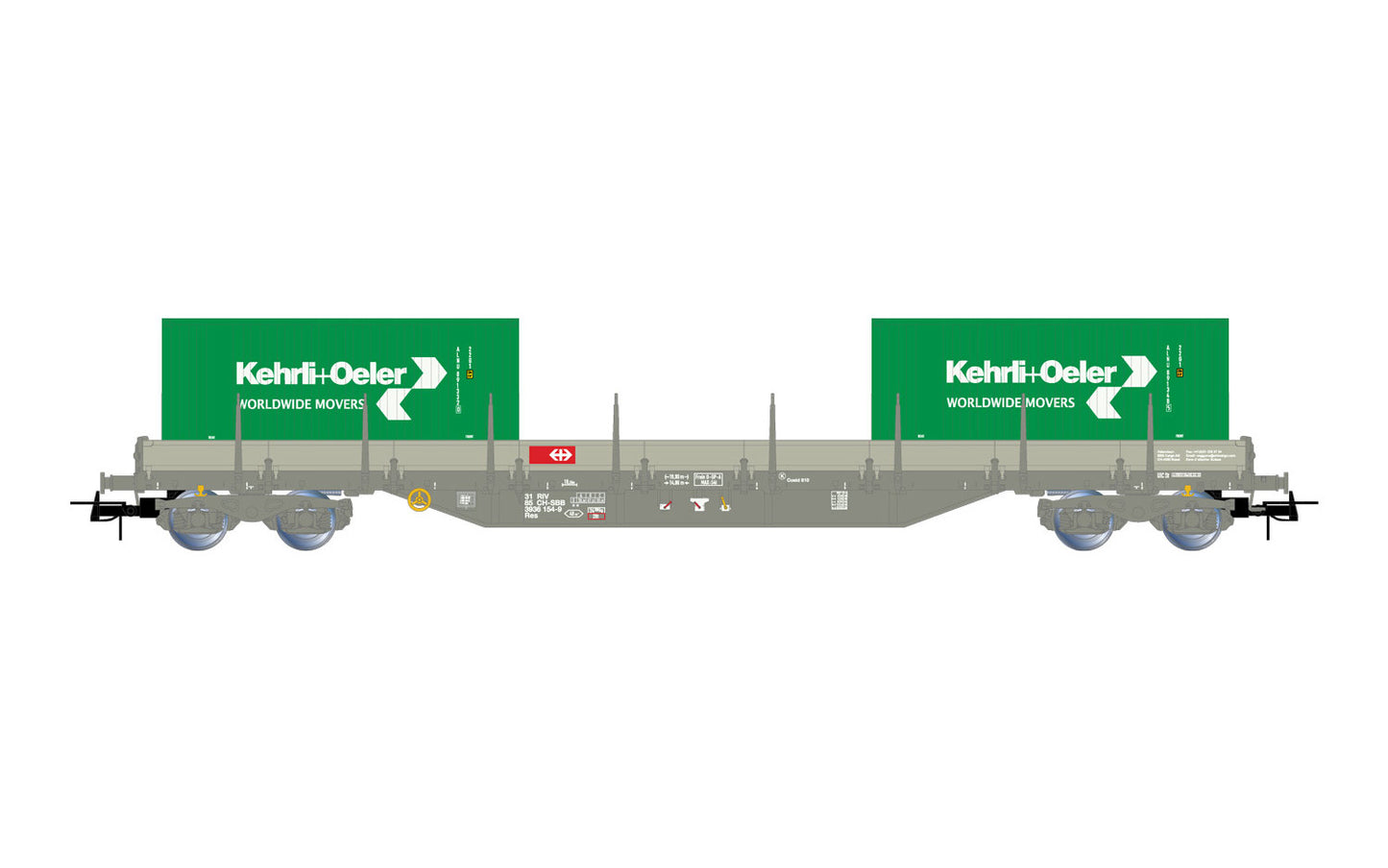 Rivarossi HR6498 SBB Res Bogie Flat Wagon w/2x20' Container Load VI HO