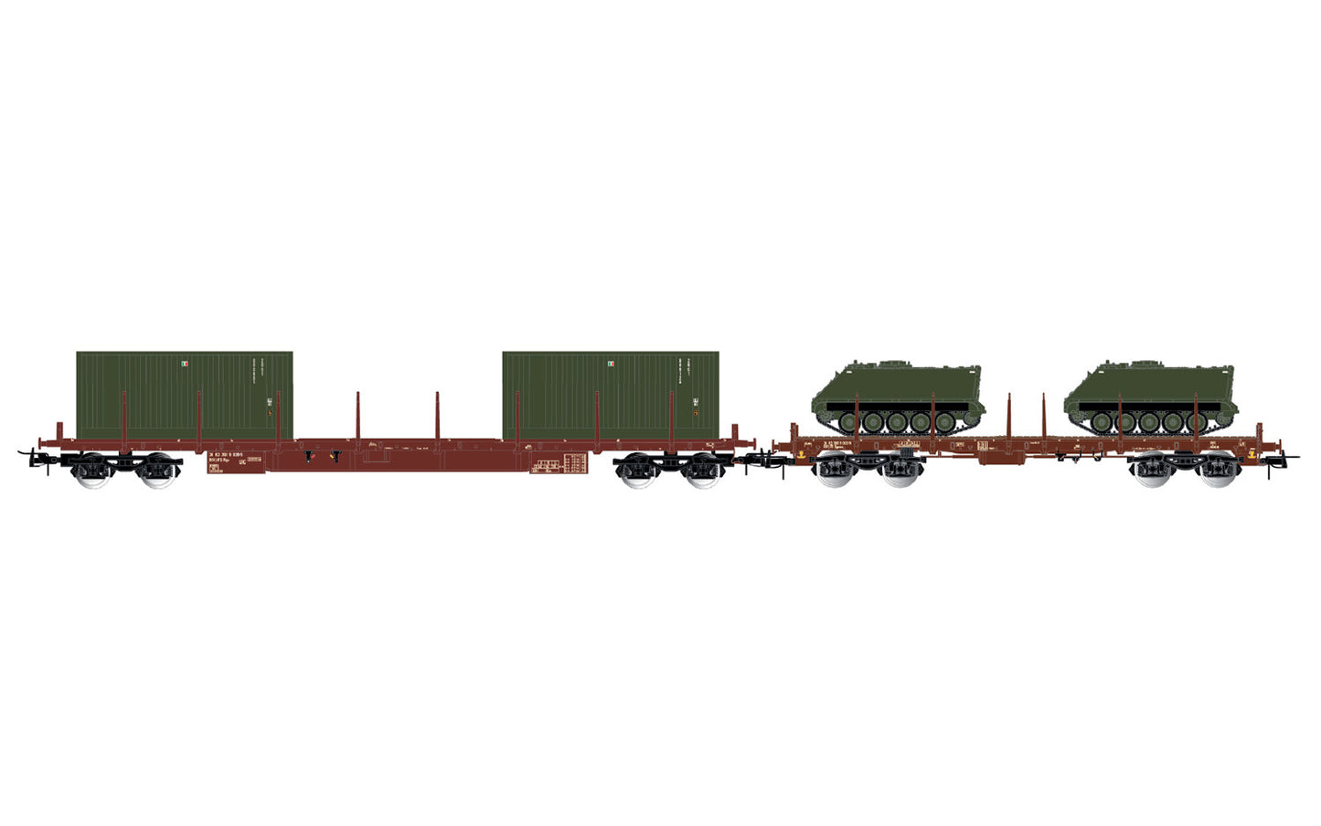 Rivarossi FS Rgs/Rgmms Wagon Set w/Container & Military Load (2) IV HR6612 HO Gauge